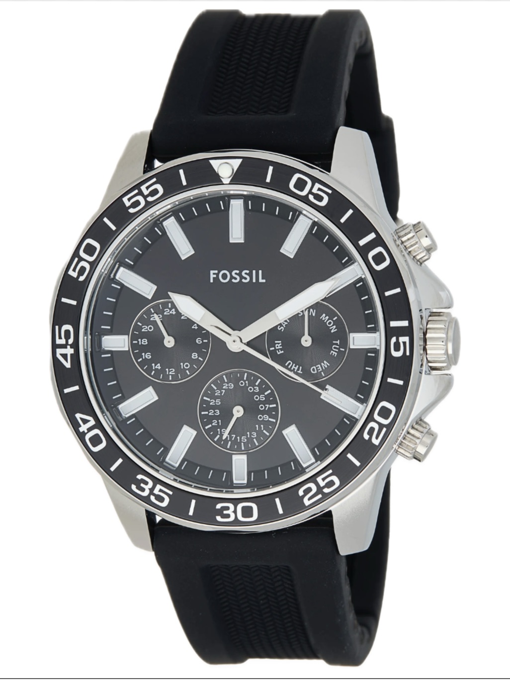 Fossil Black Dial SilverTone Chronograph Watch